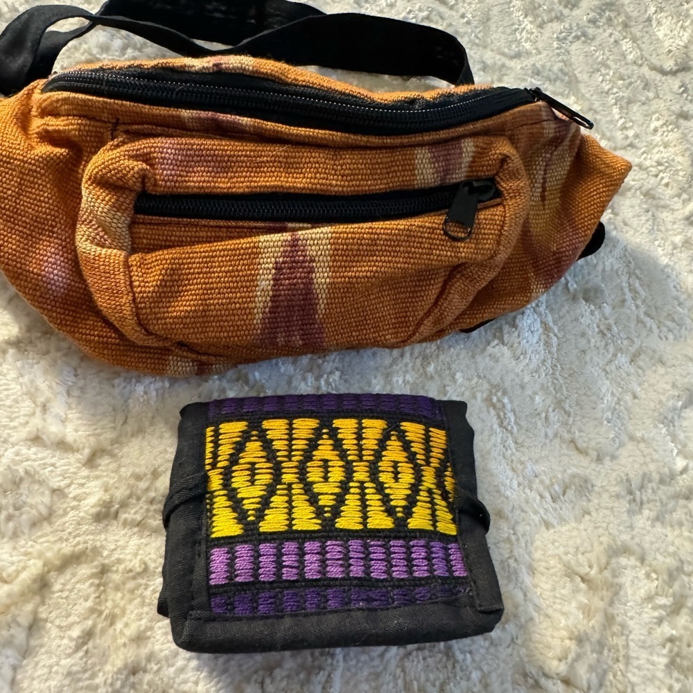 Vintage Colorful Patterned Wallet and Brown Waist Bag ( Fanny pack) - Picture 3 of 4